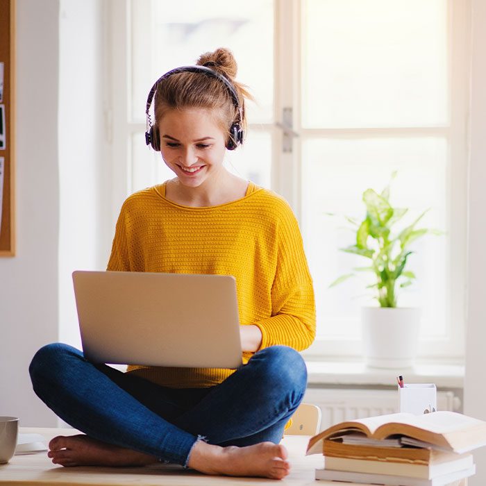 Young professional working from home in rental property