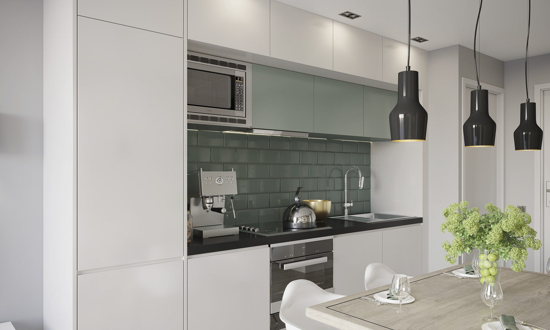 Kitchen in Rice Works, a newly built serviced accommodation property in Liverpool
