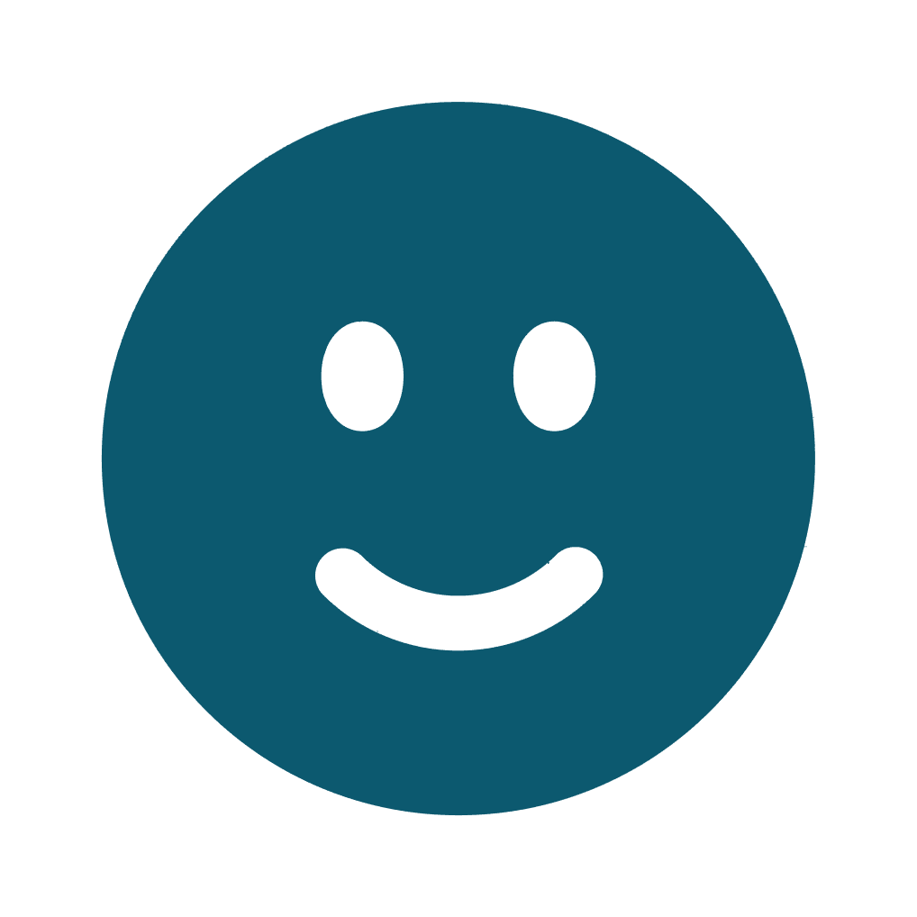 A blue smiley face with white eyes and a white mouth.