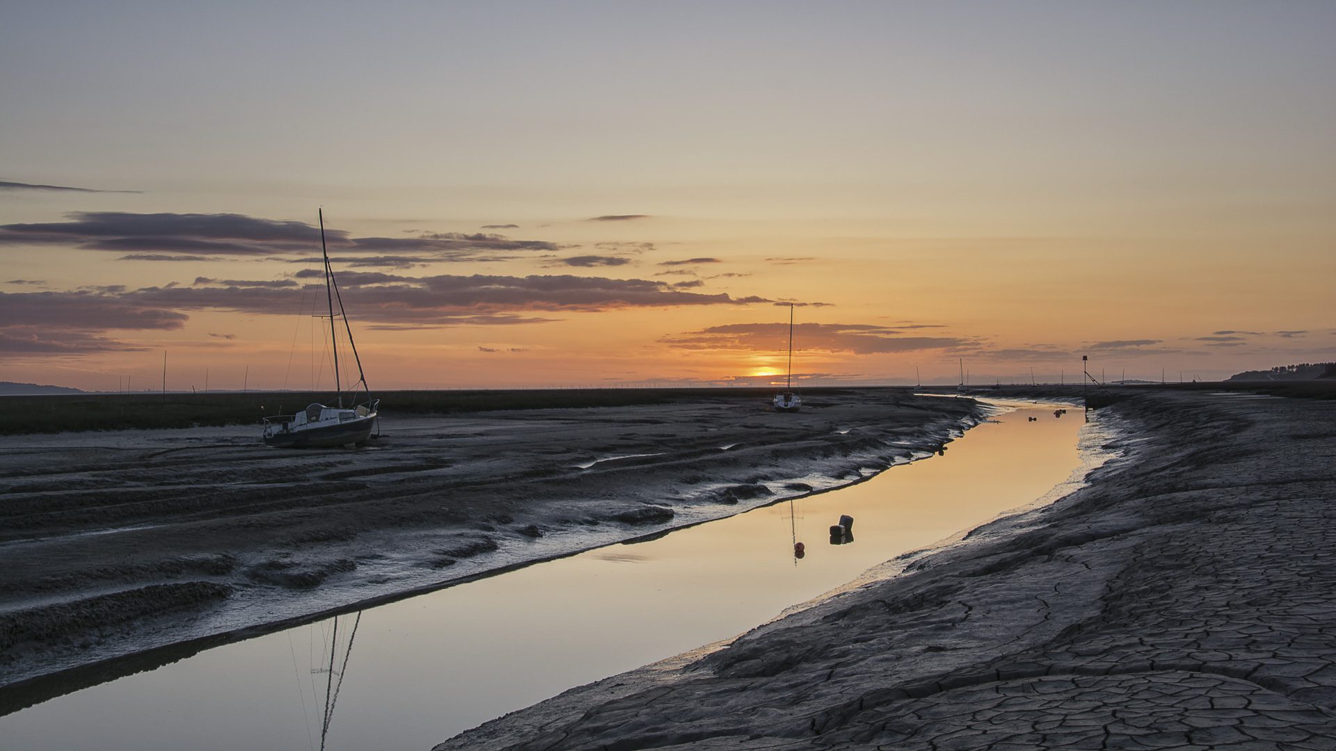Sunset at Heswall Slipway and Boatyard Wirral UK