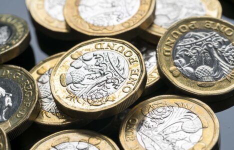 New British one pound coin in studio