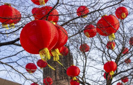 Lunar New Year lanterns in Liverpool China Town representing Chinese investment in the city