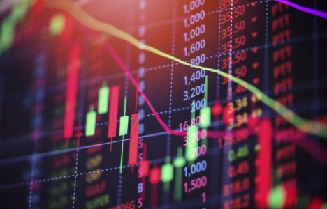 Stock market exchange loss trading graph analysis investment indicator business graph charts of financial board display candlestick crisis stock crash red price chart fall money