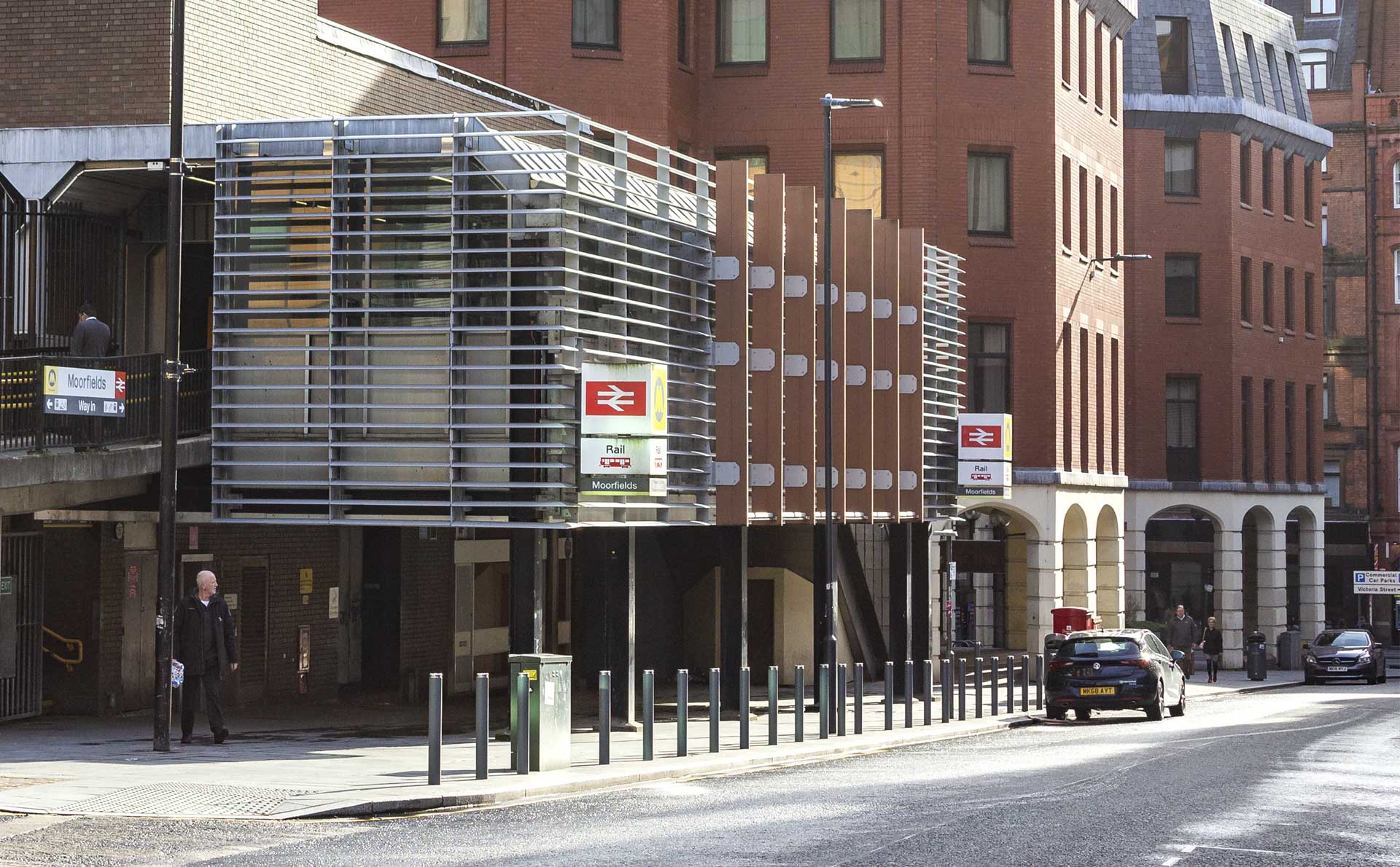 Liverpool / UK - February 22 2020: exterior of Moorfields metro rail underground railway station, Liverpool
