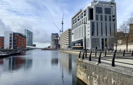 LIVERPOOL, UNITED KINGDOM - Apr 03, 2019: A beautiful view of the modern regeneration of Princes Dock in Liverpool, UK