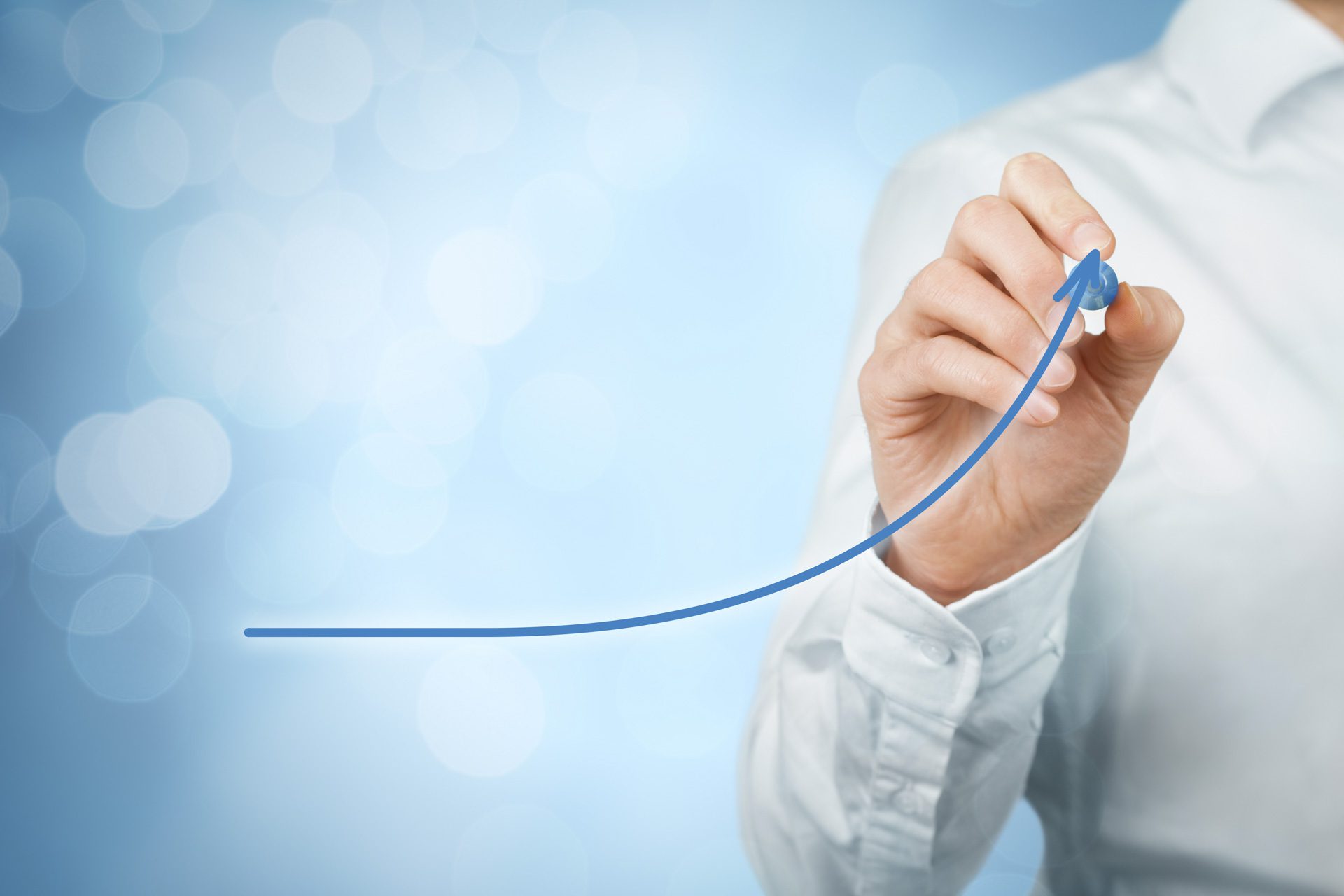 Development, growth and improvement concepts. Businessman plan growth and increase of positive indicators in his business, like efficiency, productivity, rating, revenue and success.