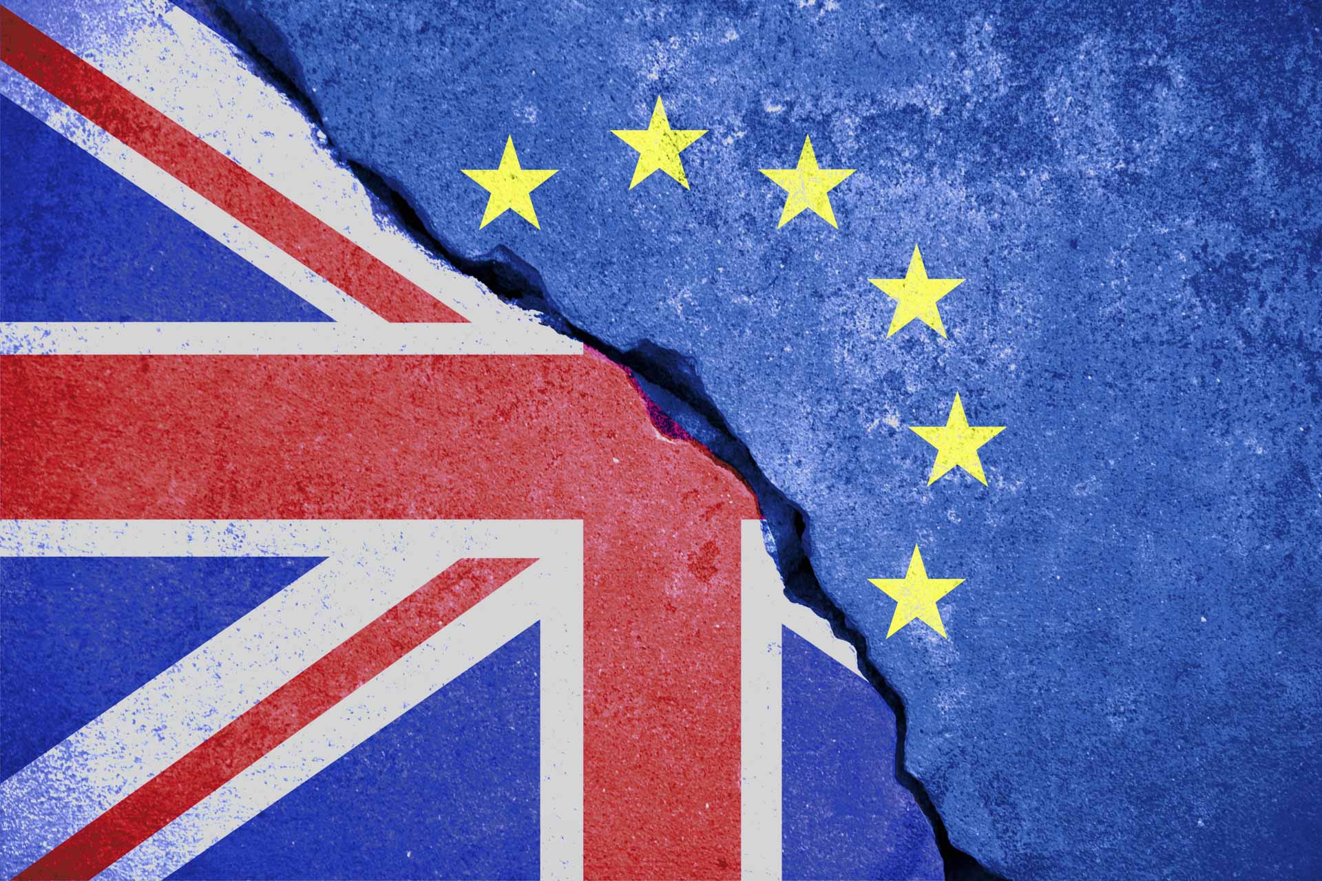 Half UK flag and half EU flag