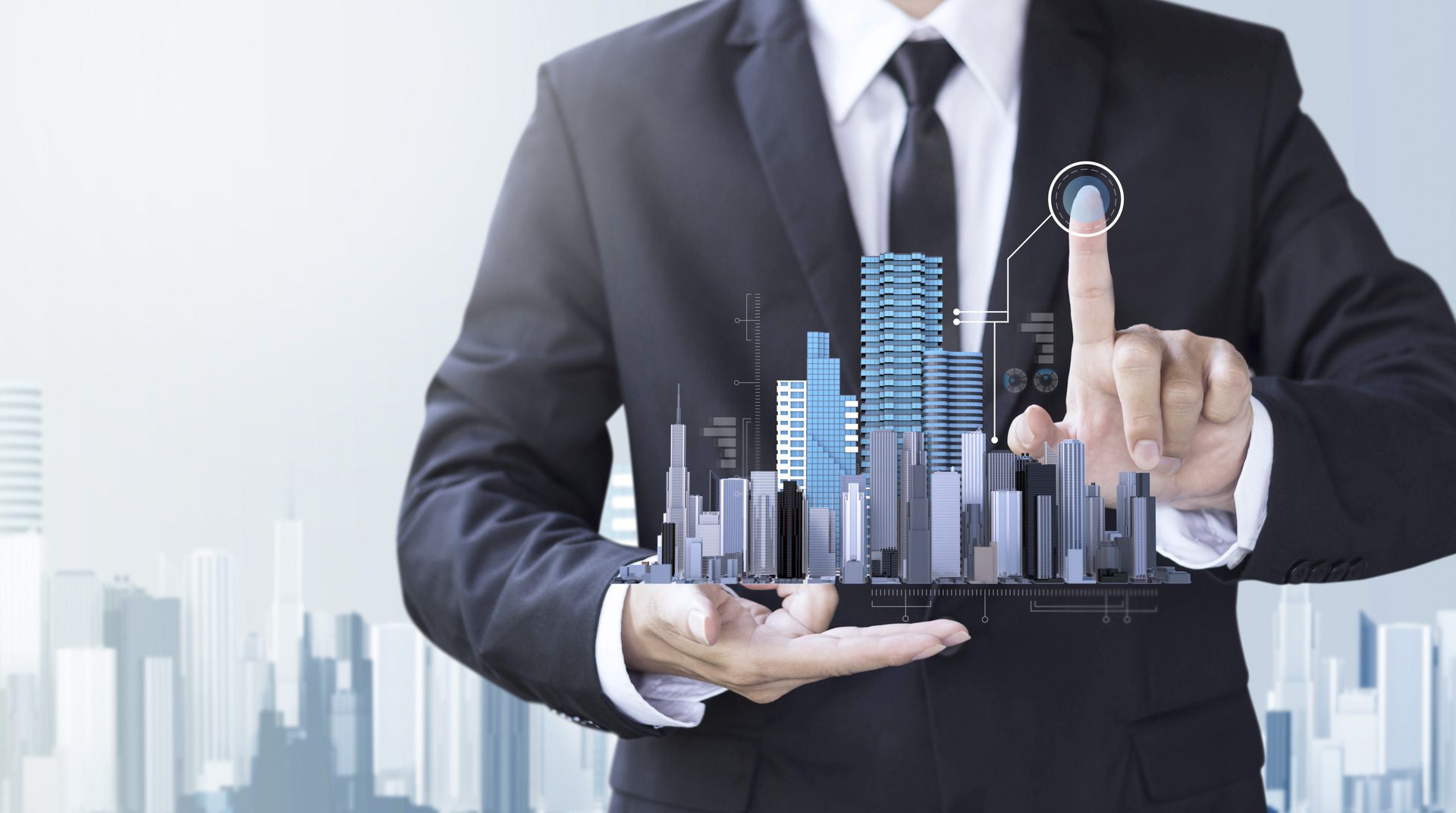 Business man holding property hologram