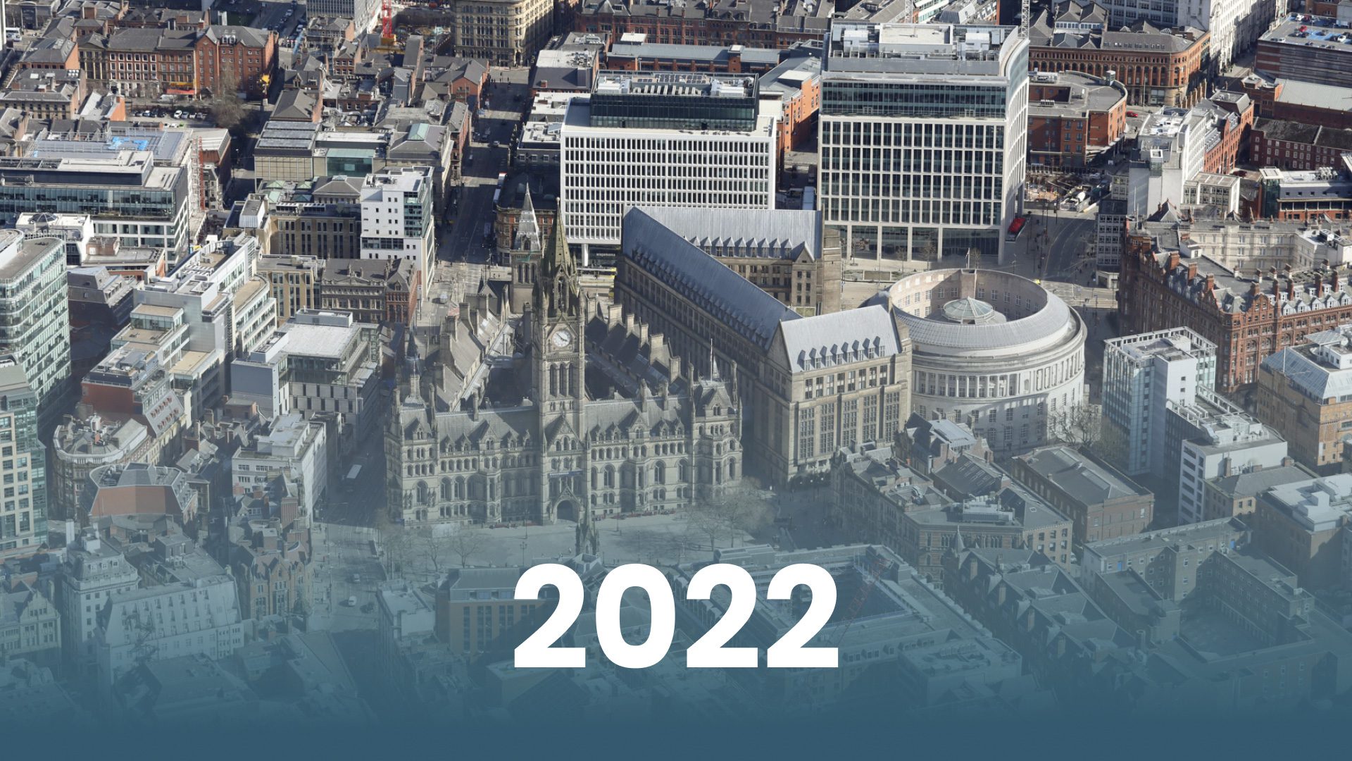 2022 text over city aerial view
