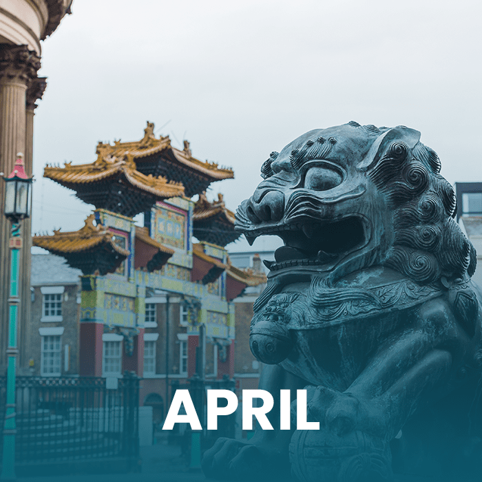 Text April with China town in the background