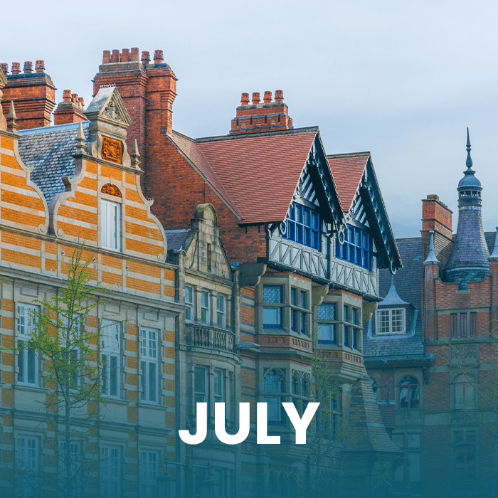 Text July with Nottingham view in the background