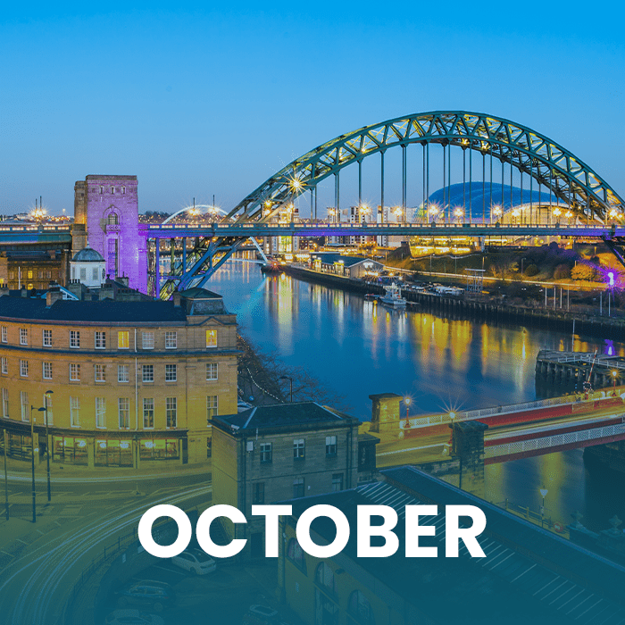 Text October with Newcastle in the background