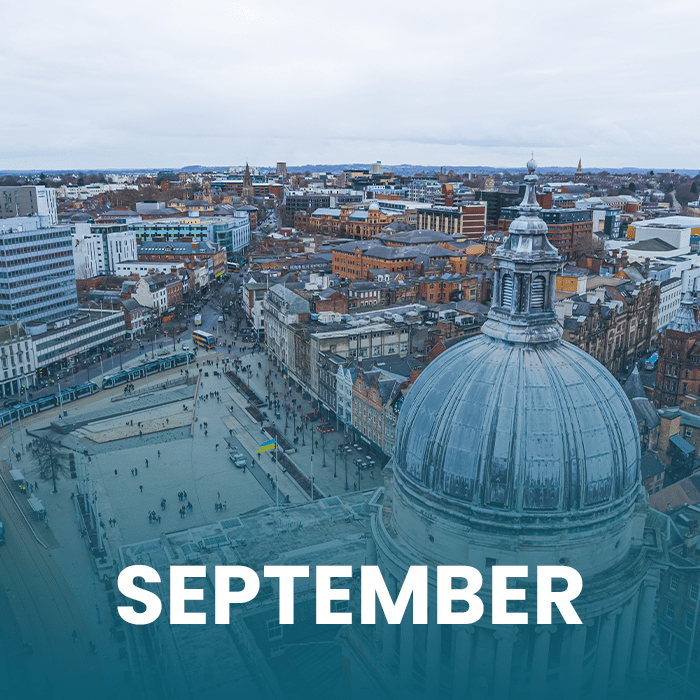 Text September with Nottingham in the background