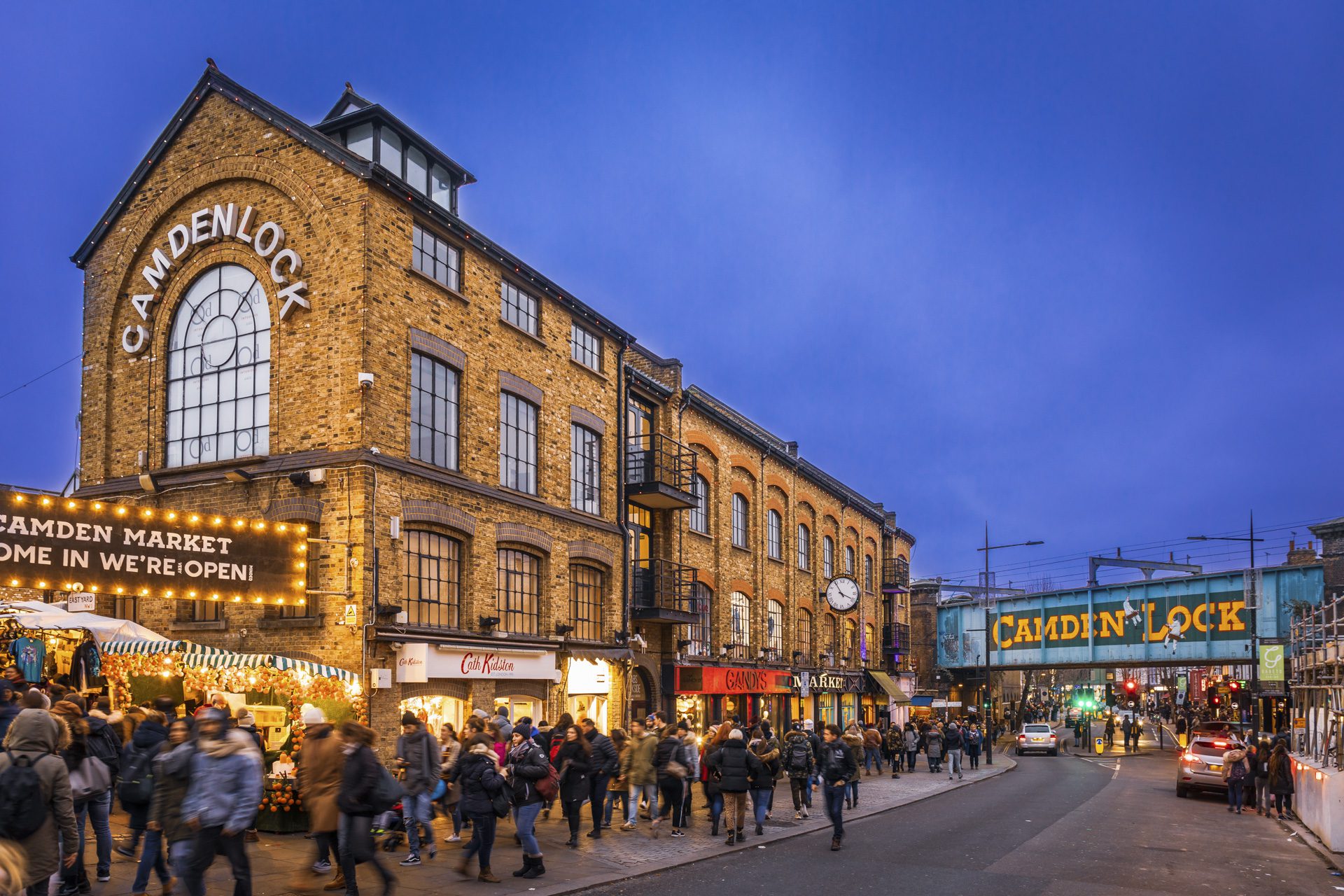 LONDON - CIRCA DECEMBER 2017: Camden Lock Market during Christmas time, London, United Kingdom