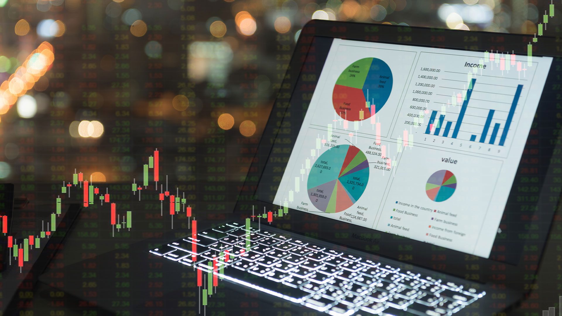 Laptop showing charts and numbers