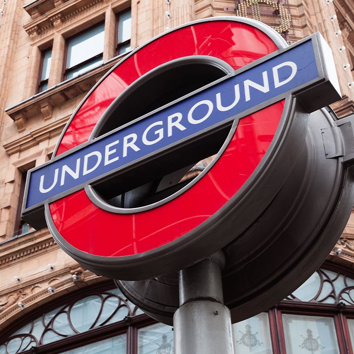 Underground train station sign representing central London and different areas for property