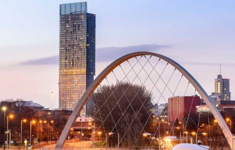 Evening Manchester view in North West region with new-build property in the background