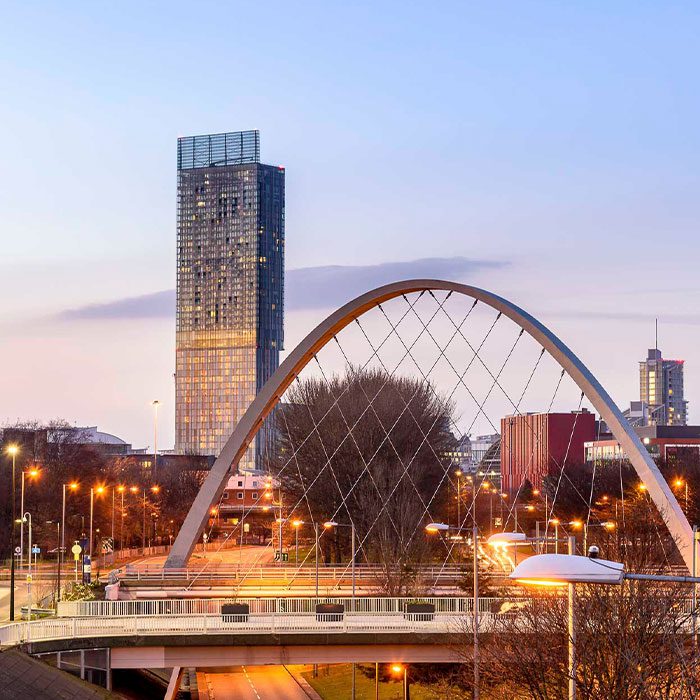 Evening Manchester view in North West region with new-build property in the background