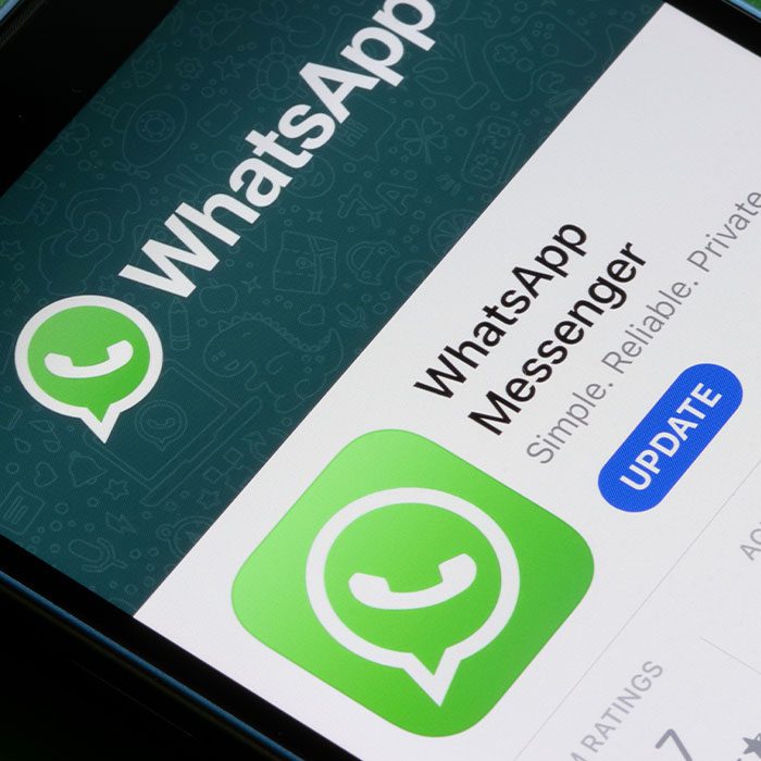 Whatsapp screen with 'update' button