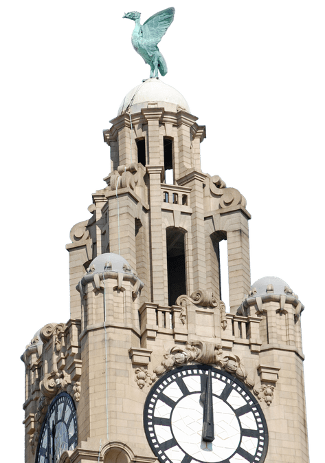 Top of Liverpool's Liver Building including Liver Bird and clock-face