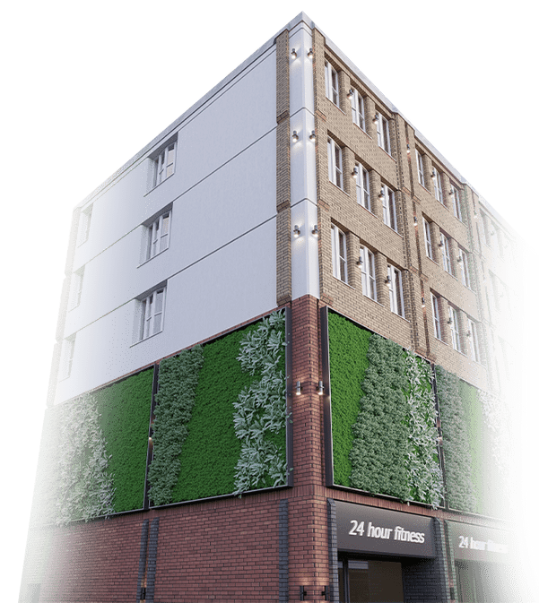 Exterior of Vantage Point, a completed development in Wigan, UK