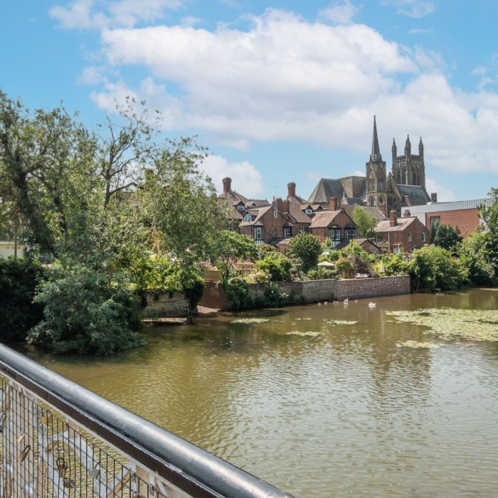 Looking across the River Leam to Royal Leamington Spa
