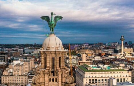 Liverpool cityscape view showing the Liverpool Liver Building and others