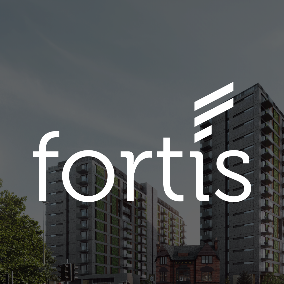 Fortis Developer Logo With Buildings in Background