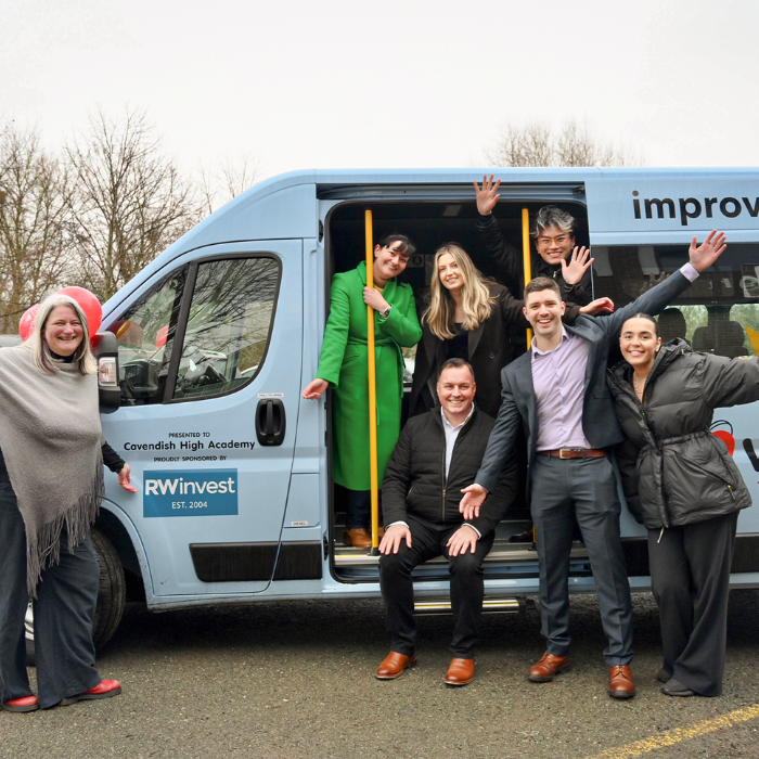 RWinvest and Cavendish High Headteacher Pose With Sunshine Coach