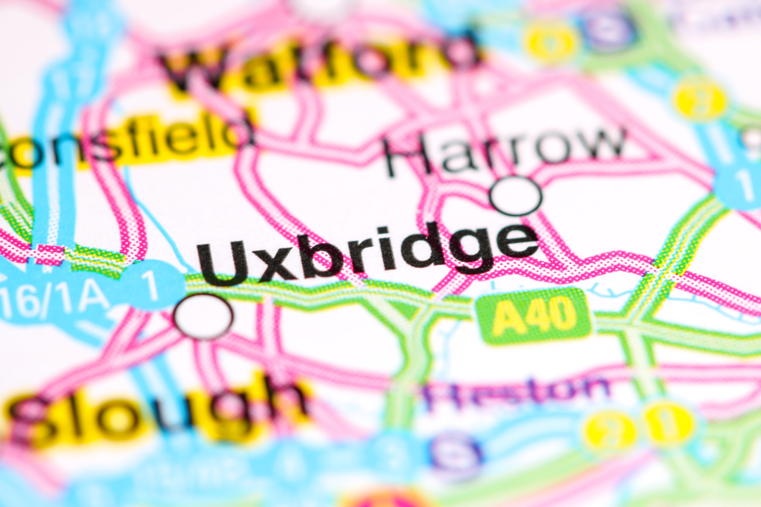 A map showing Uxbridge, West London