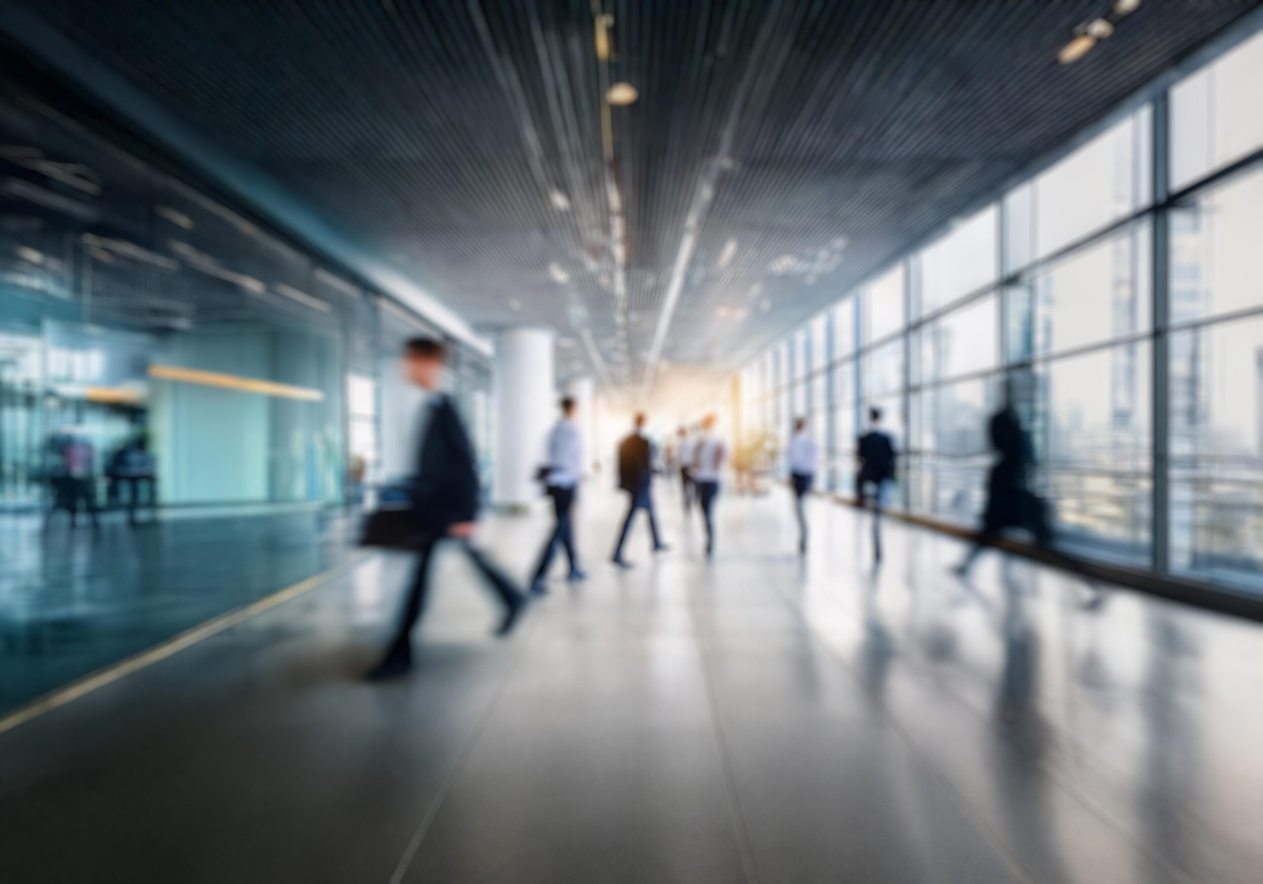 Blurred image of business people walking