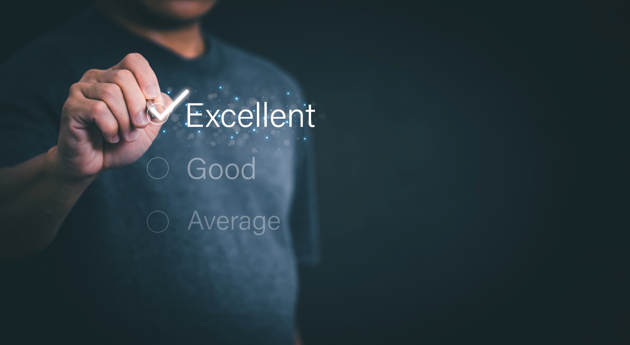 words excellent, good, and average on a digital screen