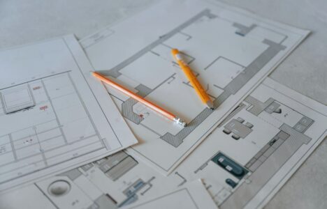 Close up view of a construction plan of building