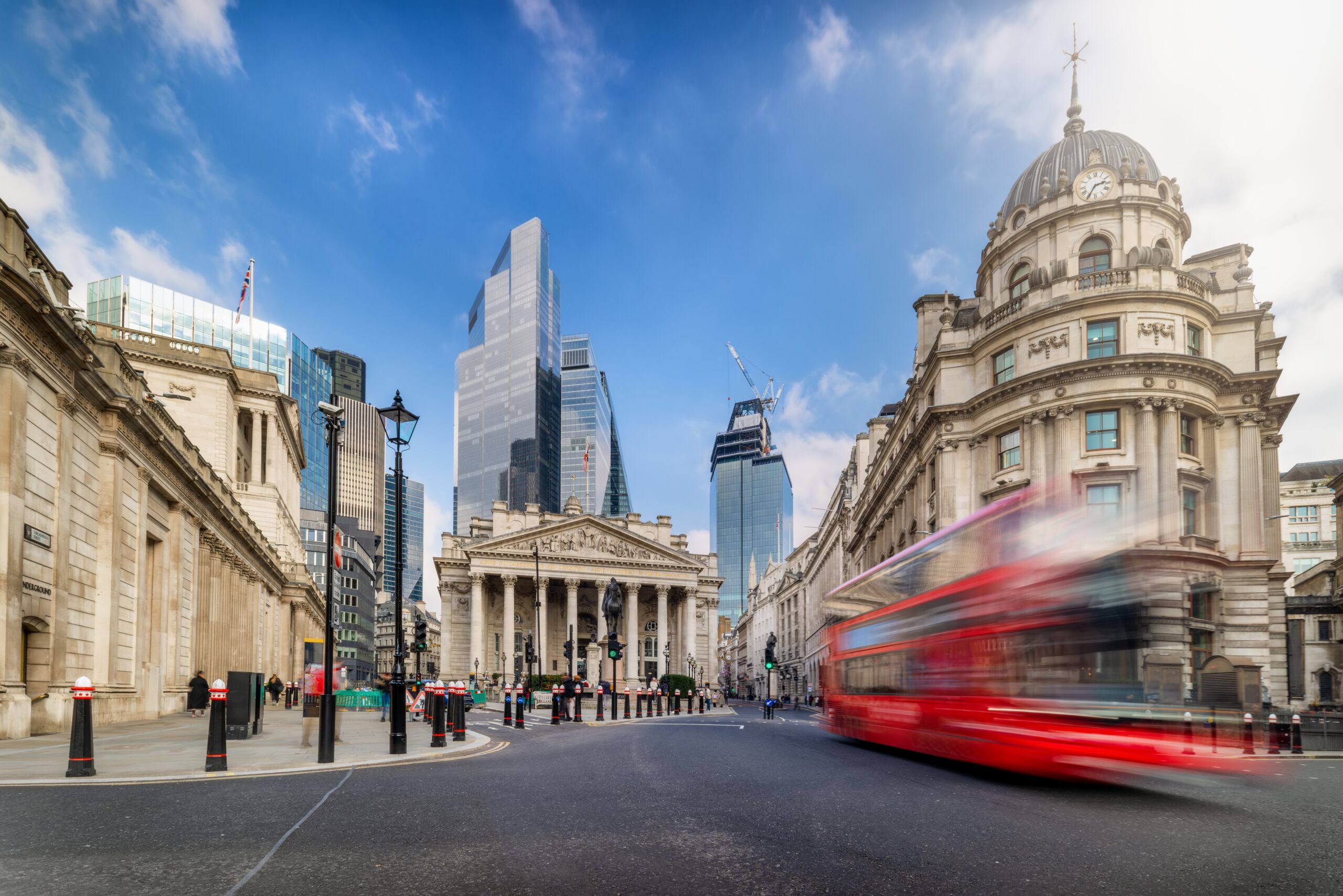Image showing Bank of England with red bus and street