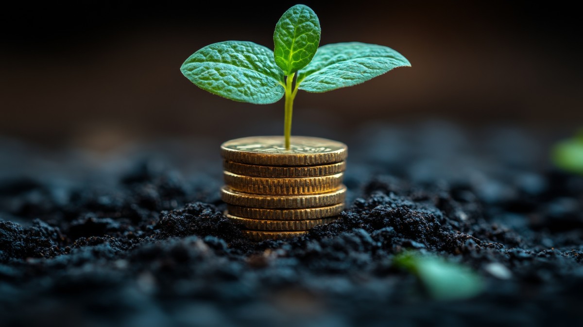 Plant Growing from Stack of Coins in Soil