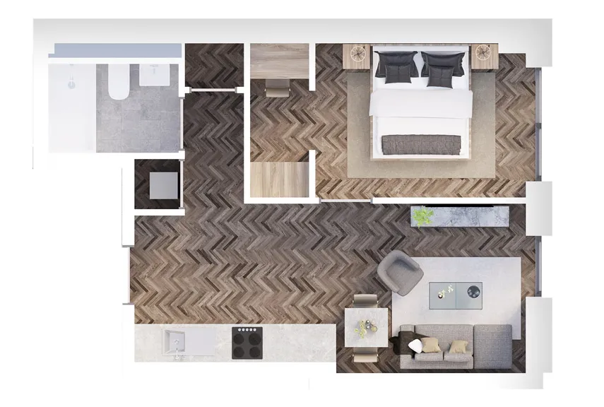 Miller's Place Liverpool Dollhouse Floorplan of 1-bed apartment