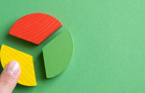Colorful wooden pie chart pieces