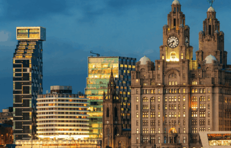 Liverpool skyline with blue sky