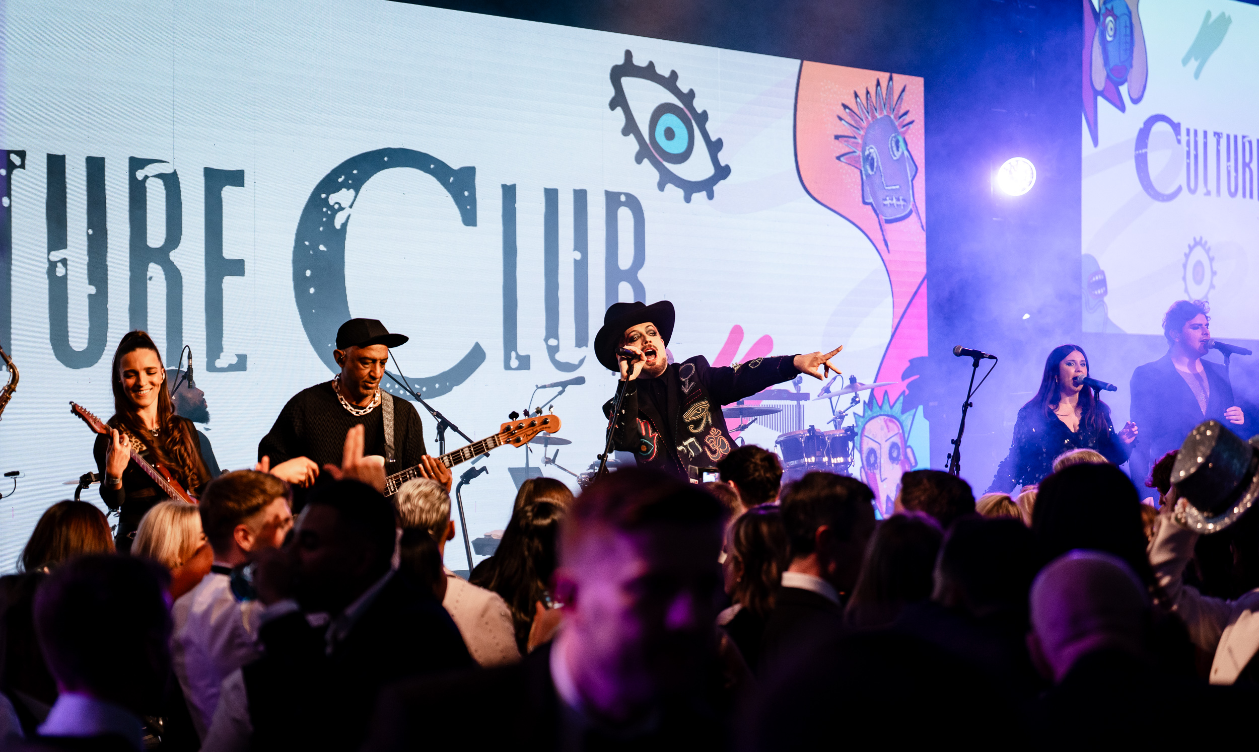 Boy George and the Culture Club on stage at the Football For Change 2025 gala
