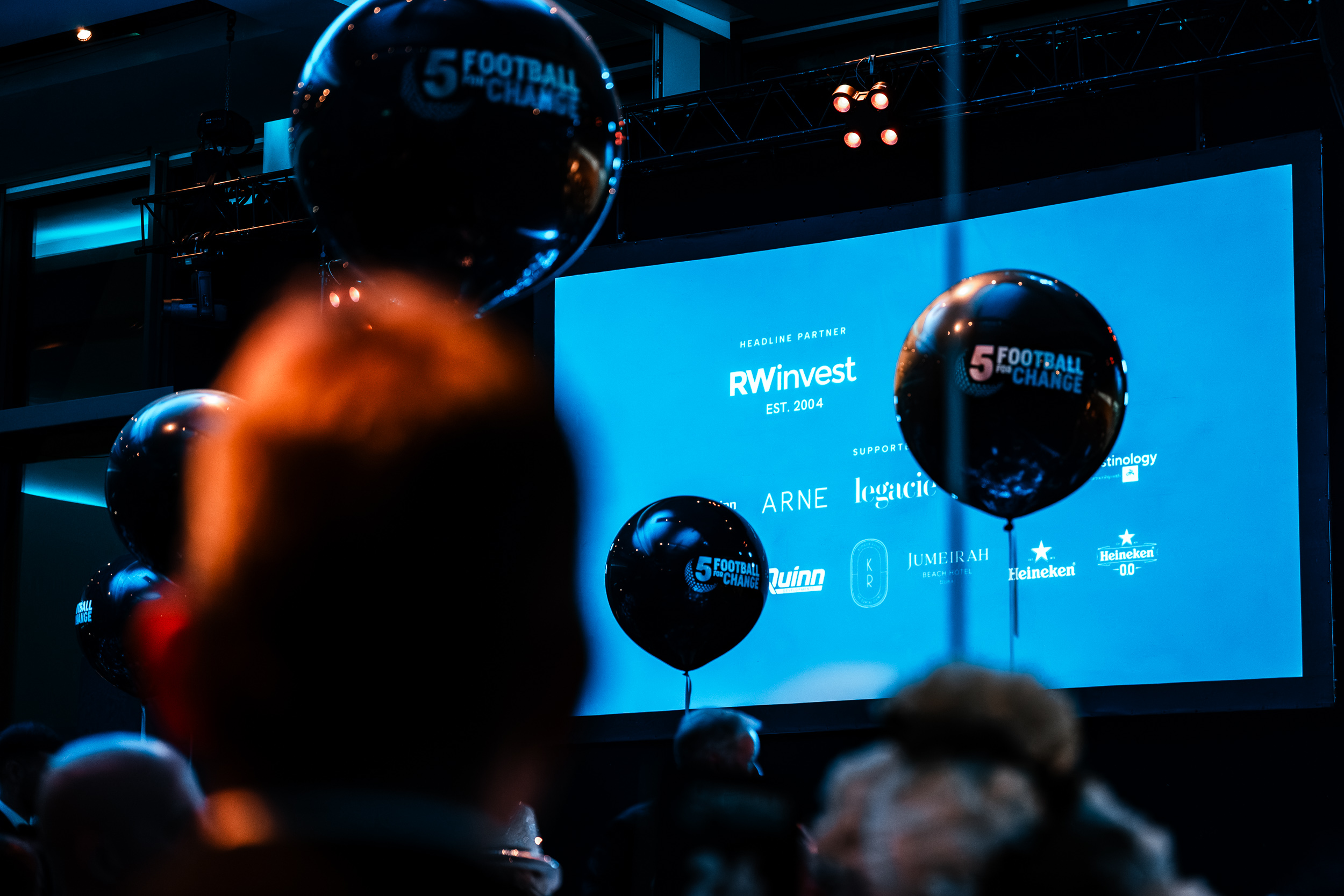 Football For Change gala - screen showing RWinvest as sponsor