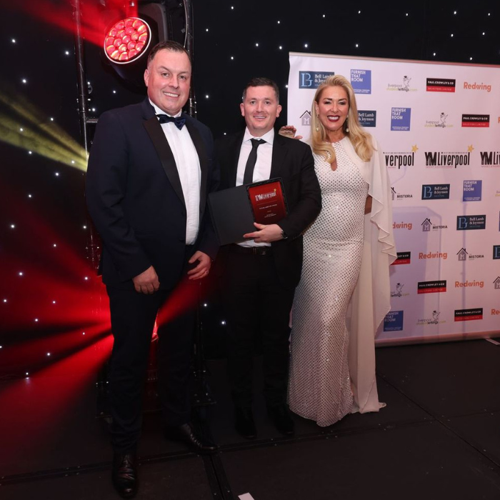 Michael Gledhill and John Morley on stage at YM Liverpool awards 2025