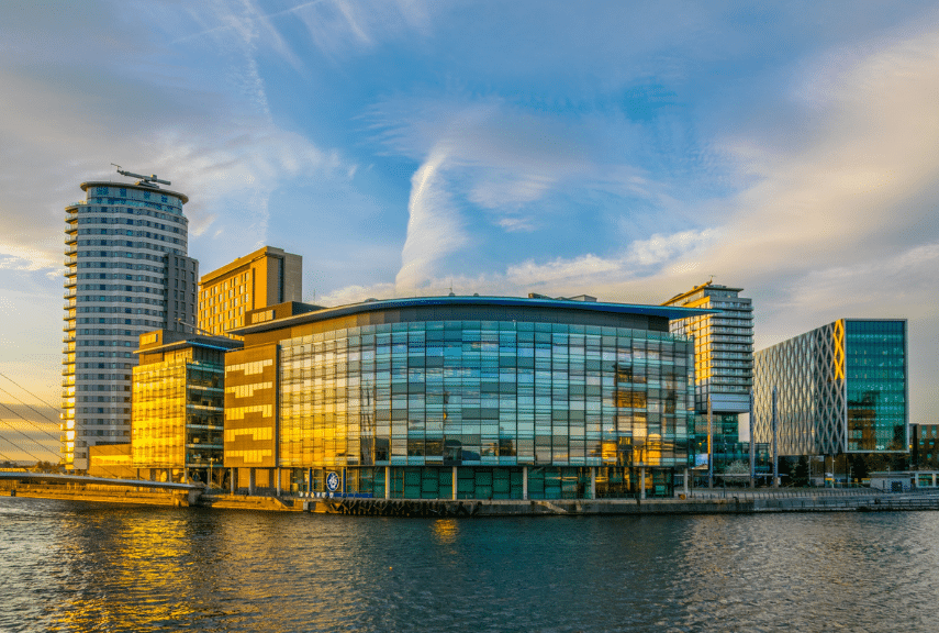 View of MediaCityUK across from the river
